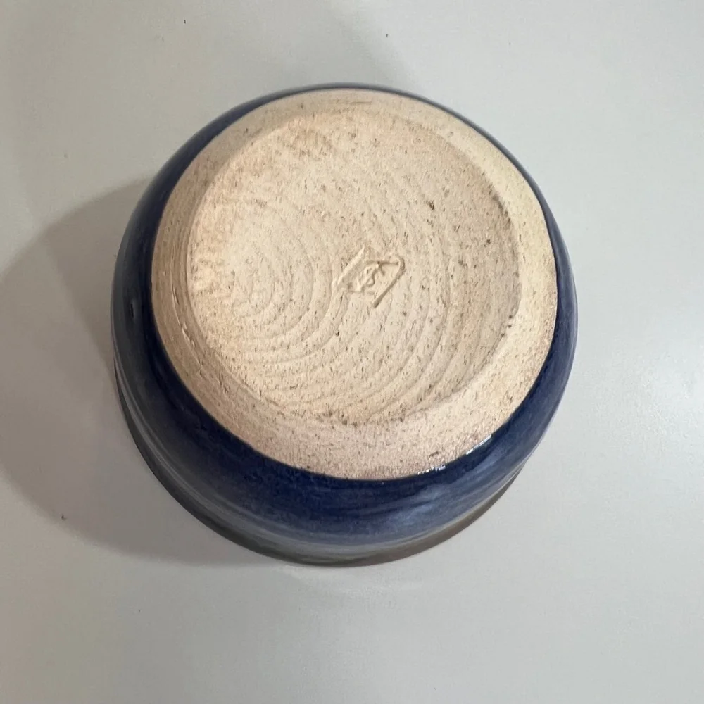 Vintage studio Handcrafted Blue and Brown Ceramic‎ Bowl
